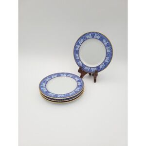 Set Of 4 Block China Spal Obidos Blue Floral Gold Trim Bread Dessert Plates
